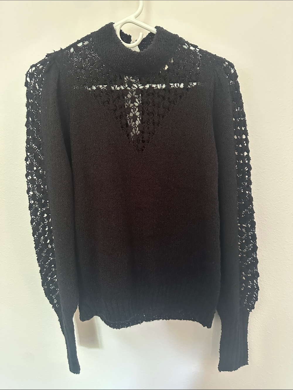 saltwater LUXE Black Crochet-Sleeve Turtleneck Sweater